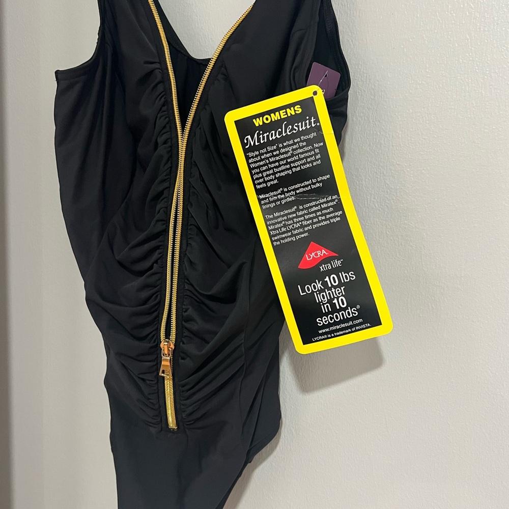 Cacique Black Miraclesuit | Body Shaping| One-Piece Swimsuit with Gold Zip